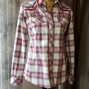 Ariat Cute Plaid Top W/Metal Buttons